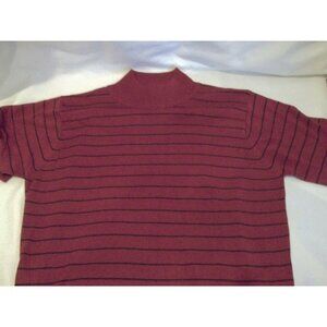 Gianni Womens Red Black Striped Mock Neck Short Sleeve Shirt Size Petite Medium